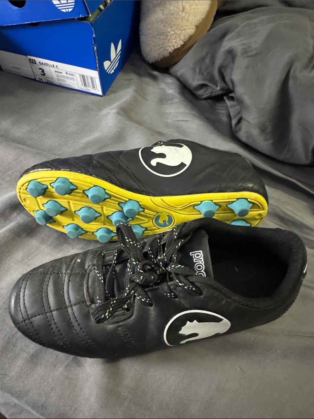 Puma Kids Black Soccer Sneakers with Yellow & Aqua Sole